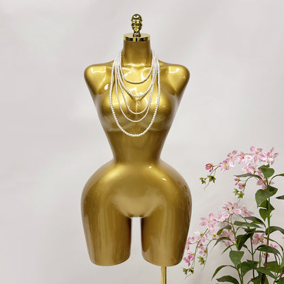 DE-LIANG Female Curvy Half Body Mannequin,Lagre Size Golden Women Dress form Torso With Big Hips and Slim waist,Brazilian Body Mannequin