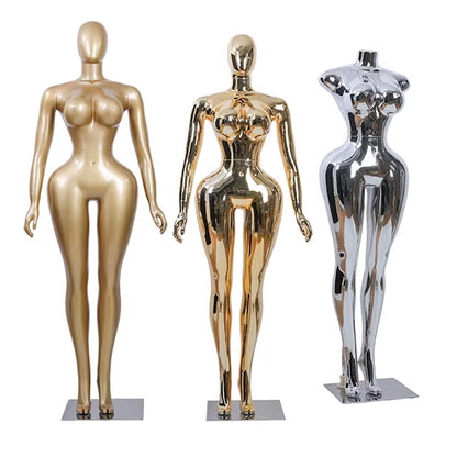 Professional Chrome Plated Female Mannequin - Full Body Dress Form Display Stand for Retail & Boutique