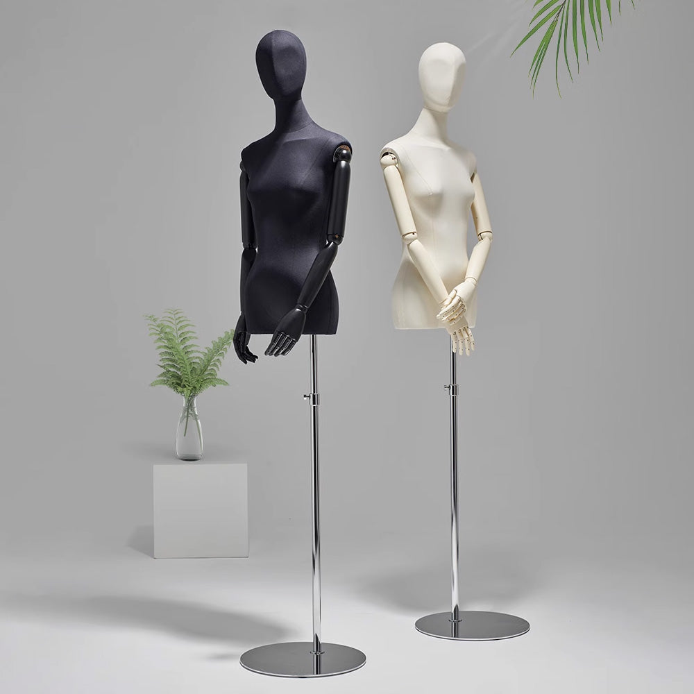 female half body mannequin with arms for boutique clothing display