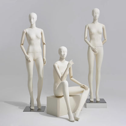 DE-LIANG Luxury Full Body Female Mannequin Set,Fabric Covered Retail Display Mannequins with Arms & Metal Base,Window Display, Boutique Clothing Form, Retail Visual Merchandising