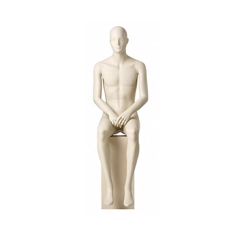 DE-LIANG Realistic Male Full-Body Mannequin,Beige White Standing & Sitting Pose Display Manikin with Base for Retail, Fashion Stores & Exhibitions DL0167