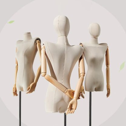 DE-LIANG Female Half Body Mannequin Torso with Wooden Arms & Metal Base
