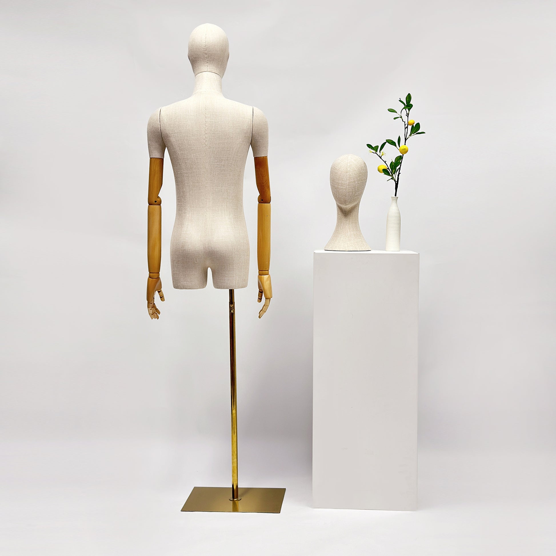 Luxury Linen Mannequin Half Body Torso,Male Dress Form Model Props with Head,Clothing Stores Display Holder（复制） - De-Liang Dress Forms