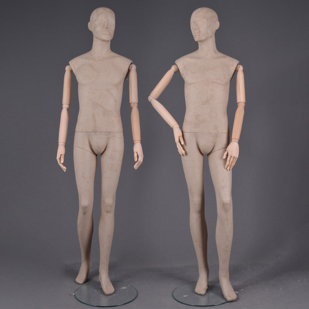 DE-LIANG Male Linen Mannequin with Wooden Arms | Full Body Fabric Display Torso for Clothing Store & Window Display