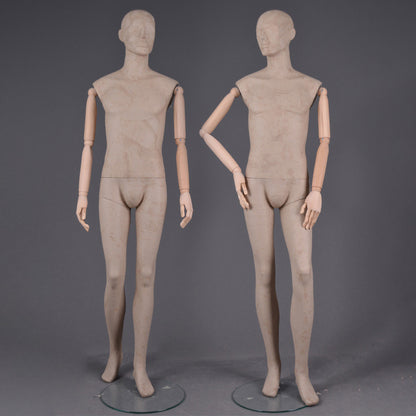 DE-LIANG Male Linen Mannequin with Wooden Arms | Full Body Fabric Display Torso for Clothing Store & Window Display