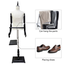 Load image into Gallery viewer, Male half body adjustable height fabric mannequin, window display rack adult men torso, dress form for clothes display with Shoes Rackd DLMH340-LINEN-BEIGE

