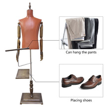 Load image into Gallery viewer, 产品 High-end Male Mannequin Torso,Leather Fabric Men Bust Model Prop,Dummy Maniquin Body for Pants/Suit Display,Adult Dress Form with Wood Base DLMH340-PULEATHER-BROWN
