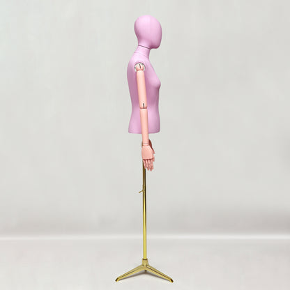 DE-LIANG Lilac Leather Female Half Body Mannequin with Arms & Gold Base – Luxury Dress Form Torso, Fiberglass Display Model for Boutique Clothing, Jewelry & Fashion Window Display