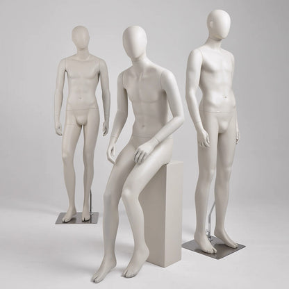 DE-LIANG Luxury Male Full Body Mannequins,Light Gray to Gray Male Dress Form Display Mannequis with Base,Stand Realistic Model for Clothing Shops