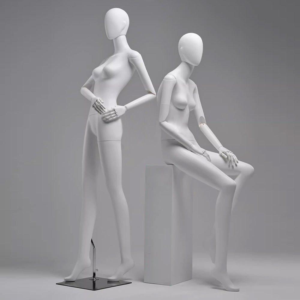 DE-LIANG Matte White Female Full-Body Mannequin, Poseable Joints, Window Display