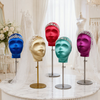 DE-LIANG Plus Size Female Silk Mannequin Head with Adjustable Stand for Wigs & Hats