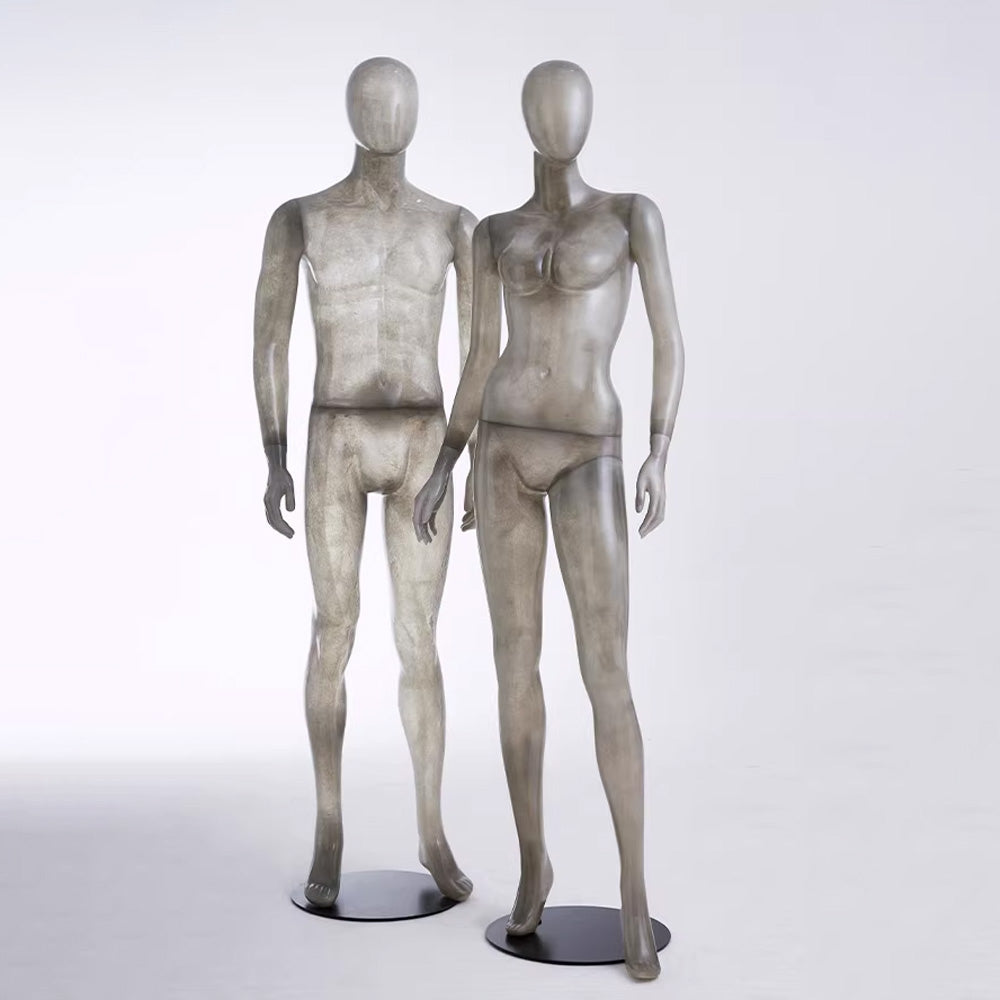 DE-LIANG Maniquí de cuerpo entero de lujo para mujer y hombre, torso transparente con cabeza, modelo de exhibición de ropa para escaparates y tiendas.