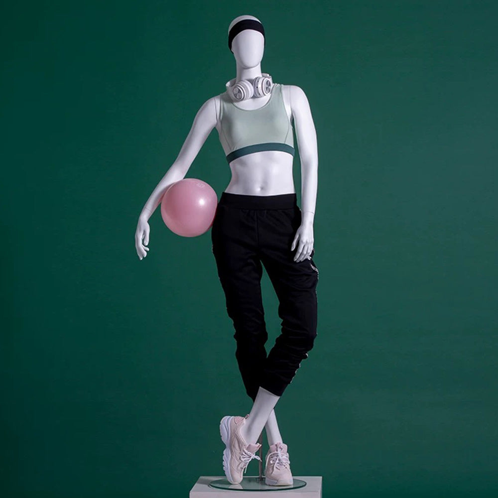 DE-LIANG Maniquí de yoga femenino, maniquí de entrenamiento de pie blanco, maniquí de exhibición para mujer con base, maniquí deportivo desmontable de fibra de vidrio, cuerpo completo para exhibición de ropa de pilates