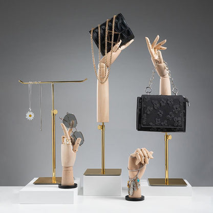 DE-LIANG Wooden Articulated Hand Mannequin with Stand – Jewelry & Bag Display Prop