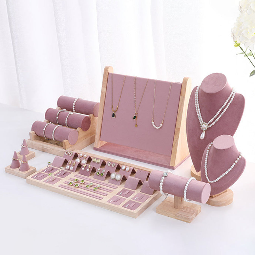 DE-LIANG Pink Velvet Jewelry Display Stand Set – Perfect for Jewelry Stores & Boutiques