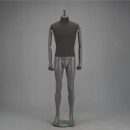 DE-LIANG Male Fabric Full Body Mannequin with Wooden Arms,Adjustable Tailor Dress Form Display Model for Clothing Stores, Suits, Window Fashion Display & Boutique Decoration