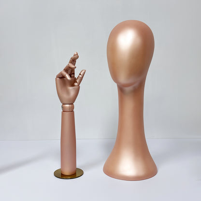 DE-LIANG Pearlescent Mannequin Head & Wooden Hand Display Set for Jewelry, Fashion & Retail