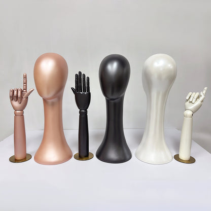 DE-LIANG Pearlescent Mannequin Head & Wooden Hand Display Set for Jewelry, Fashion & Retail