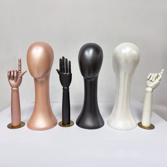 DE-LIANG Pearlescent Mannequin Head & Wooden Hand Display Set for Jewelry, Fashion & Retail