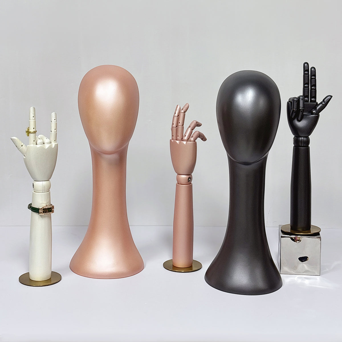 DE-LIANG Pearlescent Mannequin Head & Wooden Hand Display Set for Jewelry, Fashion & Retail