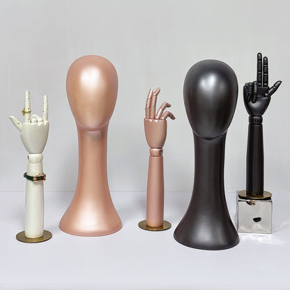 DE-LIANG Pearlescent Mannequin Head & Wooden Hand Display Set for Jewelry, Fashion & Retail