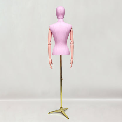 DE-LIANG Lilac Leather Female Half Body Mannequin with Arms & Gold Base – Luxury Dress Form Torso, Fiberglass Display Model for Boutique Clothing, Jewelry & Fashion Window Display
