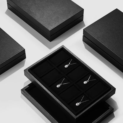 DE-LIANG Elegant Black Necklace Storage Box,Jewelry Organizer Traysl Organizer Display Storage Case for Rings Earring Necklace Bracelet,PU Leather & Microfiber DL2559