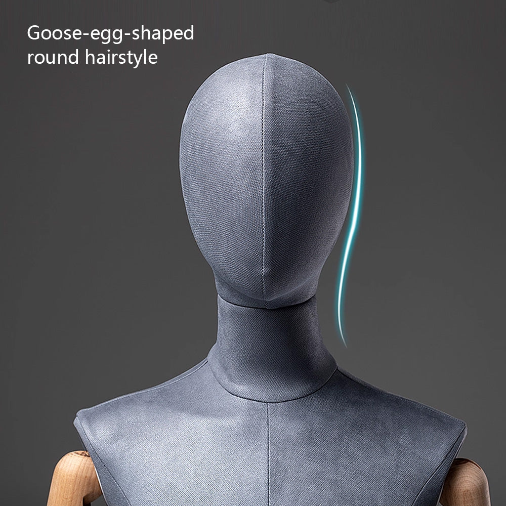 Grey Suede Female Full Body Mannequin with Wooden Arms