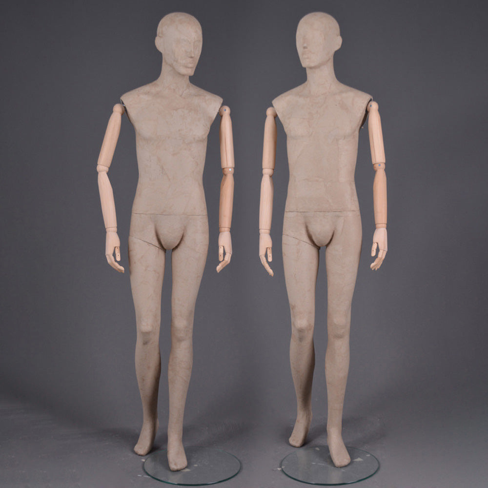 DE-LIANG Male Linen Mannequin with Wooden Arms | Full Body Fabric Display Torso for Clothing Store & Window Display