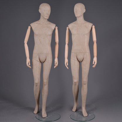 DE-LIANG Male Linen Mannequin with Wooden Arms | Full Body Fabric Display Torso for Clothing Store & Window Display