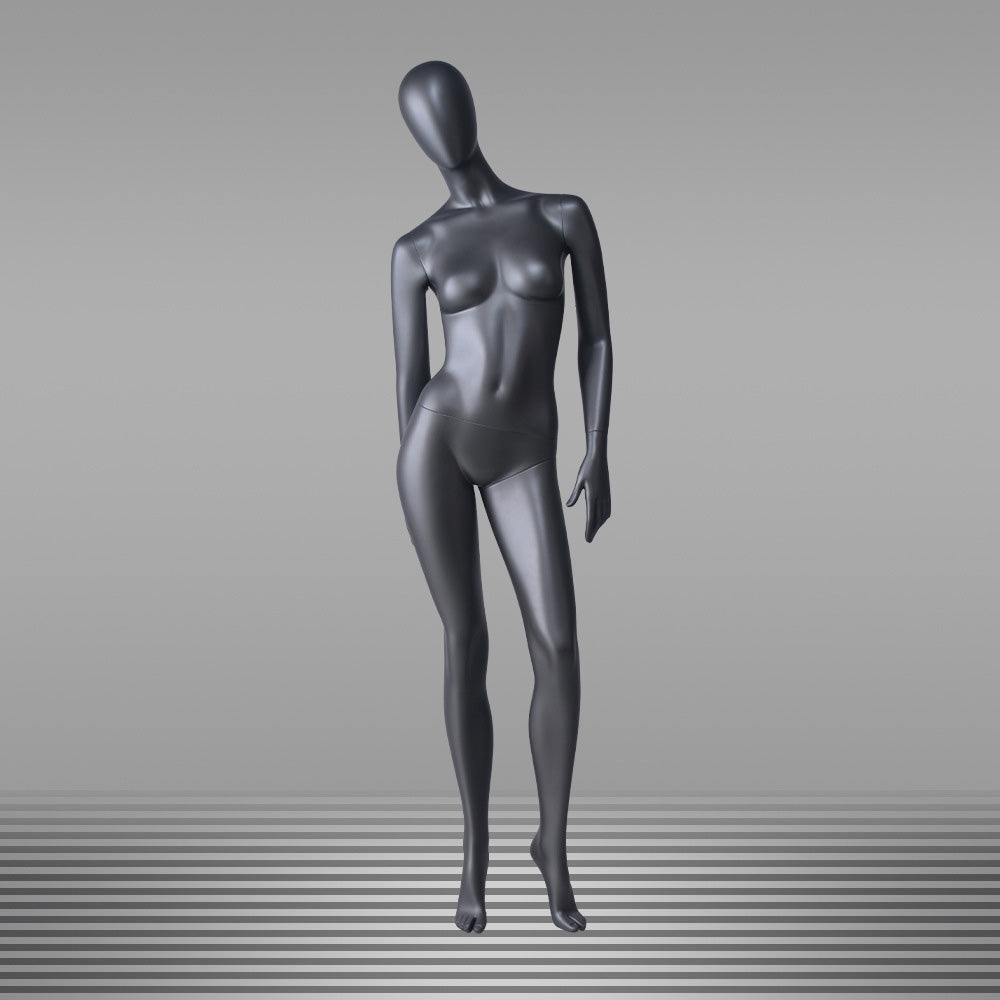 DE-LIANG Matte Black Female Full Body Mannequin Set,Realistic Fiberglass Dress Form Display Model for Clothing Stores, Fashion Boutiques & Window Displays