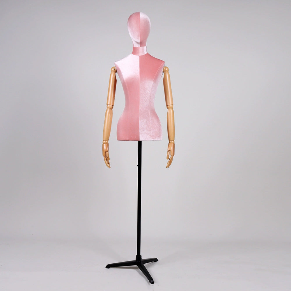 Half Body Velvet Display Mannequin Torso Female, Velvet Fabric Display Dress form Model for Boutique Display,Manikin Torso with Flexible Arm