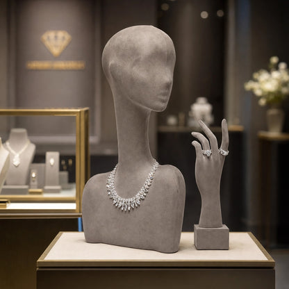 DE-LIANG Swan Neck Velvet Mannequin Head, Fiberglass Wig & Jewelry Display