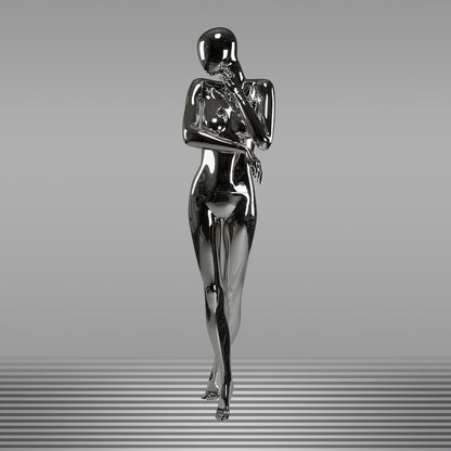 DE-LIANG Silver Plated Female Full Body Mannequins,Realistic Fiberglass Dress Form Display for Clothing Stores, Window Displays