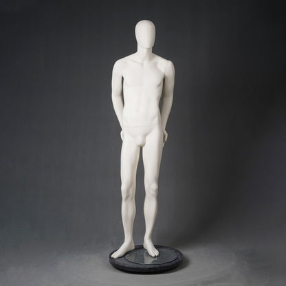 DE-LIANG Male Full Body Mannequins Set | White Fiberglass Dress Form Display with Adjustable Wooden Arms | Standing & Sitting Male Mannequin for Clothing Store Window Display