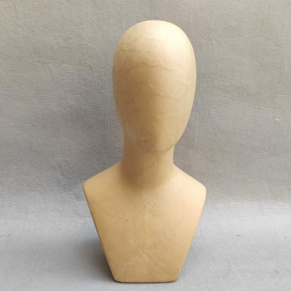 DE-LIANG Handcrafted Kraft Paper & Linen Mannequin Head, Pin-Insert Wig & Hat Display