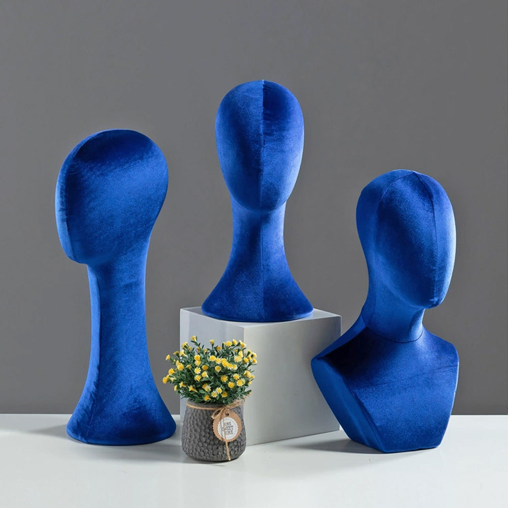 DE-LIANG Female Velvet Fabric Mannequin Head,Foam Mannequin Head Stand Jewelry Sunglasses Mask Scarf Headband Hat Earring Hair Wig Display Head