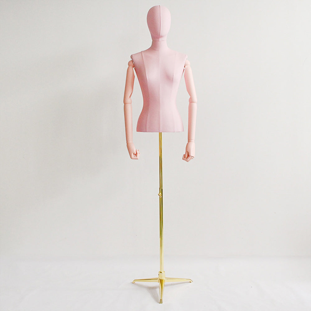 DE-LIANG Leather Female Half Body Mannequin with Arms & Gold Base – Luxury Dress Form Torso, Fiberglass Display Model for Boutique Clothing, Jewelry & Fashion Window Display