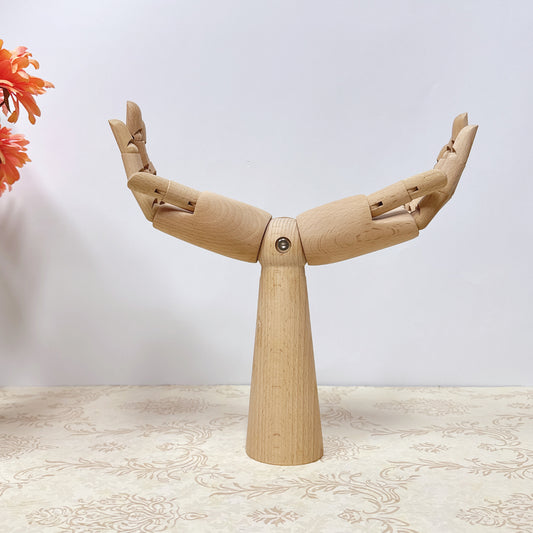 DE-LIANG Wooden Hands Mannequin,Multifunction Female Hand for bag jewelry sunglasses necklace hat display, Raw Beech Wood Color with/without Base