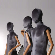 Load image into Gallery viewer, Hight Quality Velvet Male Full Body Mannequin,Grey Velvet Male Mannequi with Wooden Arms,Stand Dress Form Torso Prop for Clothes Display
