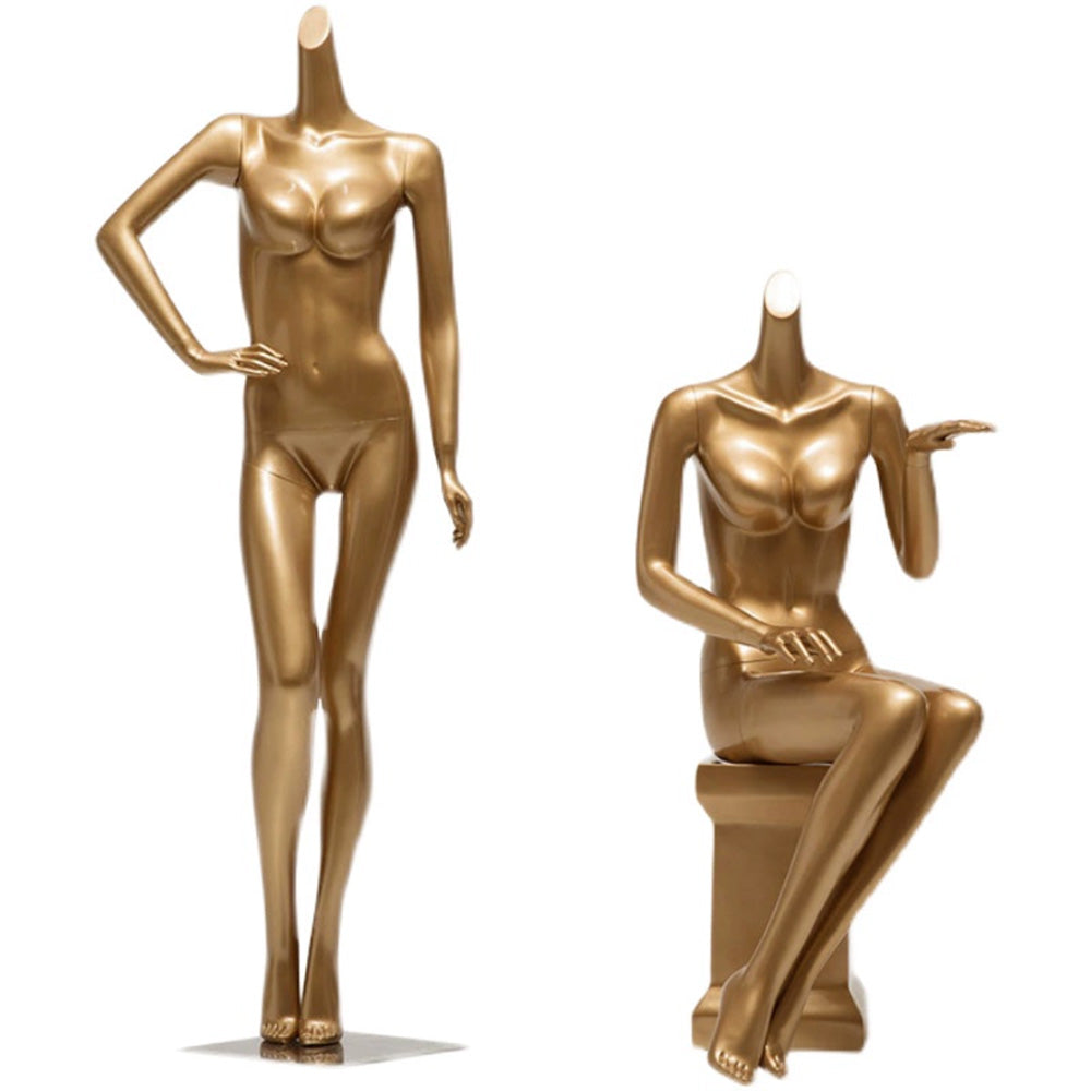 DE-LIANG Female Lingerie Display Form - White Gold Full Half Body Mannequin Bust Torso Hip Bra Panty Prop