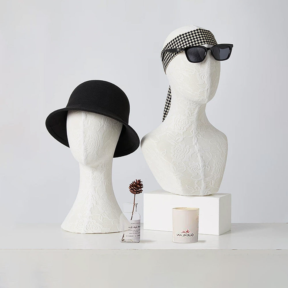 DE-LIANG Pinnable Lace Mannequin Head Display Stand for Hats Wigs Scarves & Jewelry