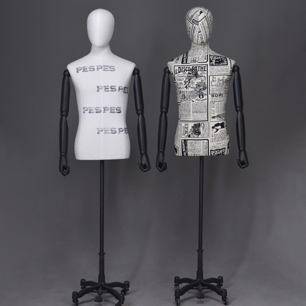 DE-LIANG Men Half Body Mannequin Torso,Fabric Display Dress Form For Clothing Store Display,Maniquin Body Dummy Prop,Adult Male Model with Wooden Base