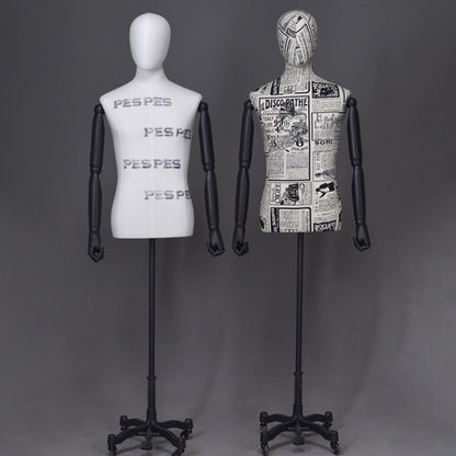 DE-LIANG Men Half Body Mannequin Torso,Fabric Display Dress Form For Clothing Store Display,Maniquin Body Dummy Prop,Adult Male Model with Wooden Base