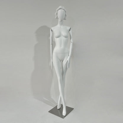 DE-LIANG Maniquí femenino de cuerpo entero de lujo, maniquí de mujer de fibra de vidrio para escaparate, maniquí de vestir con percha y peluca, con brazo blanco.