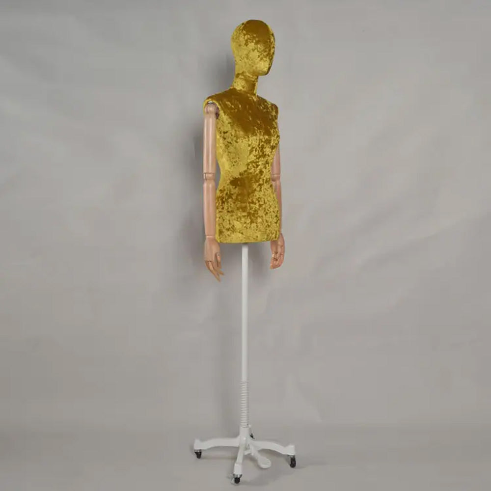 DE-LIANG Female Half Body Suede Velvet Display Mannequin,Woman Torso Dress Form with Wooden Arms ,High Quality Mannequin Torso for Clothing Store,Window Display