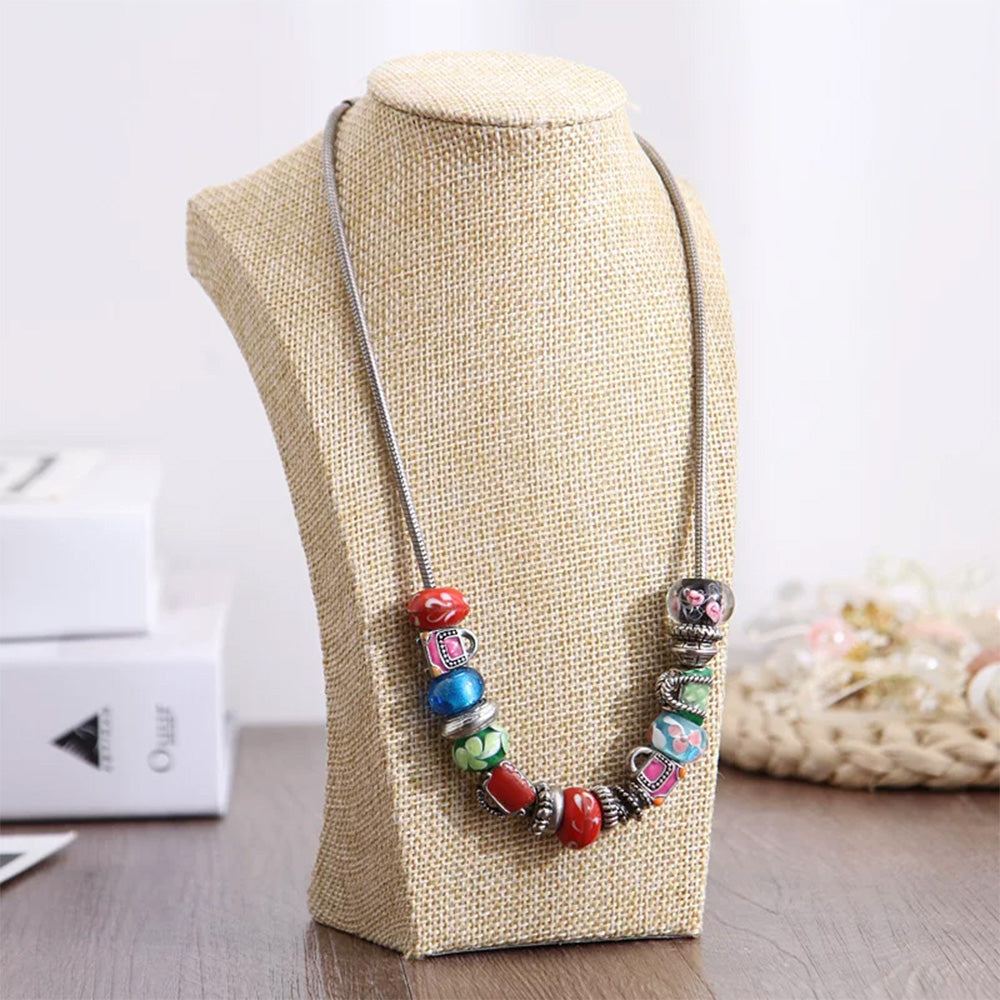 DE-LIANG Burlap Neck Mannequin Stand – Jewelry Necklace & Pendant Display Holder