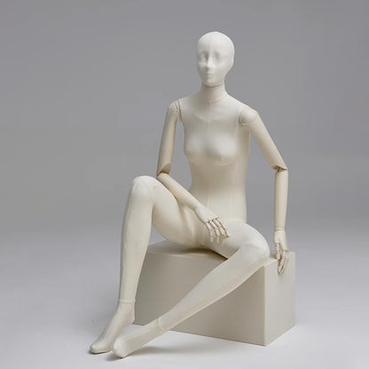 DE-LIANG Luxury Full Body Female Mannequin Set,Fabric Covered Retail Display Mannequins with Arms & Metal Base,Window Display, Boutique Clothing Form, Retail Visual Merchandising