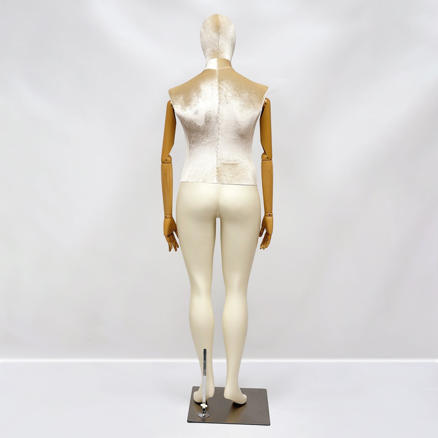 DE-LIANG Elegant Plus Size Female Mannequin with Wood Arms,Upper Velvet Body and Painted Legs,Women Dress Form,Window Display Troso with Silver Base
