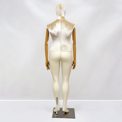 DE-LIANG Elegant Plus Size Female Mannequin with Wood Arms,Upper Velvet Body and Painted Legs,Women Dress Form,Window Display Troso with Silver Base